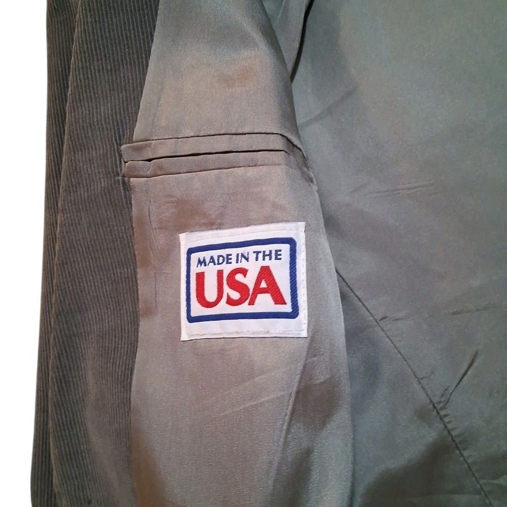 Vtg Pioneer Wear Men's Western Blazer Jacket Gray Corduroy Black Leather USA - Picture 9 of 13